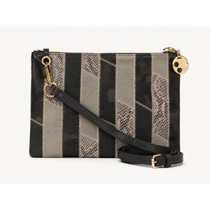 G.I.L.I. Womens Crossbody Bag OS Black Leather Suede Patchwork Striped Charm